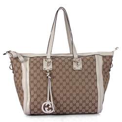 1:1 Gucci 247280 Gucci Charm Large Top Bags-Cream Fabric - Click Image to Close